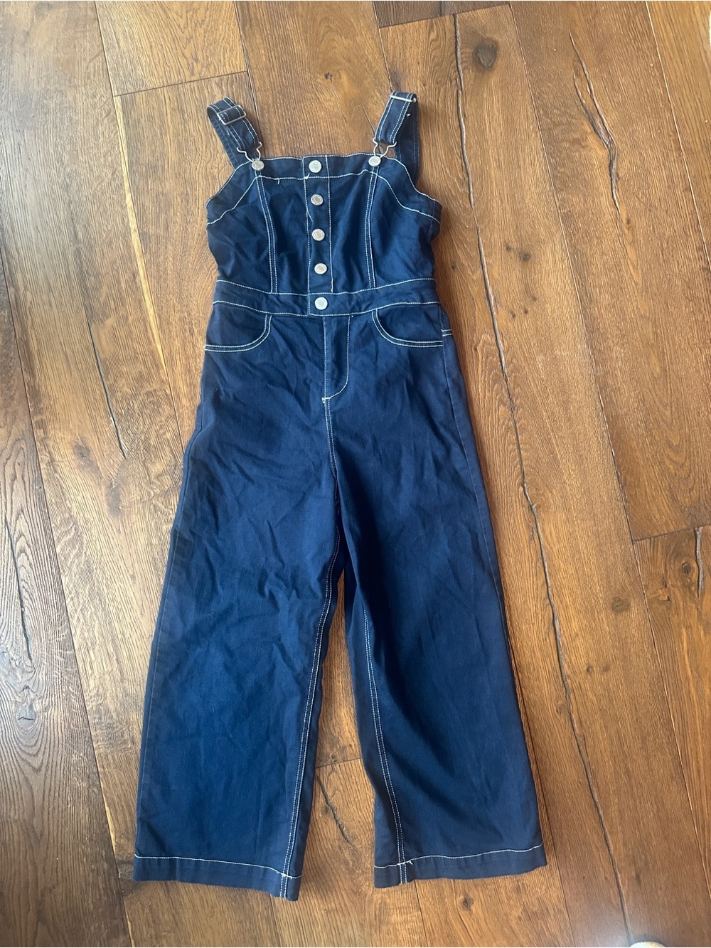 Habitual Navy Denim Wide-Leg Jumpsuit with Contrast Stitching